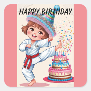 Sticker Carré Chibi botter gâteau d'anniversaire