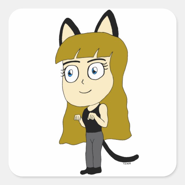 Sticker Carré chibi catgirl (Devant)