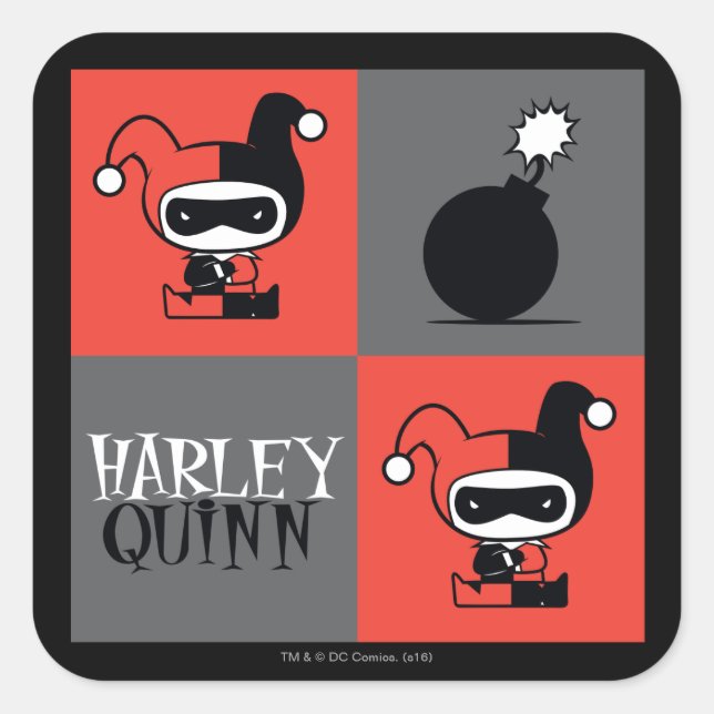 Sticker Carré Chibi Harley Quinn Checker Motif (Devant)