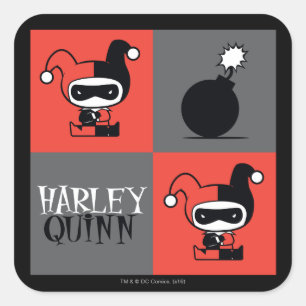 Sticker Carré Chibi Harley Quinn Checker Motif