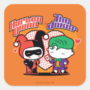 Sticker Carré Chibi Harley Quinn & Chibi Joker Coeurs