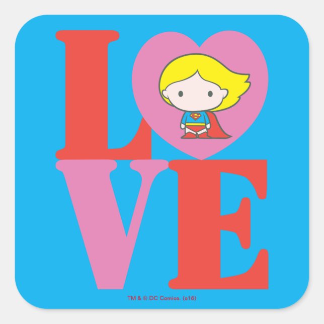 Sticker Carré Chibi Supergirl LOVE (Devant)