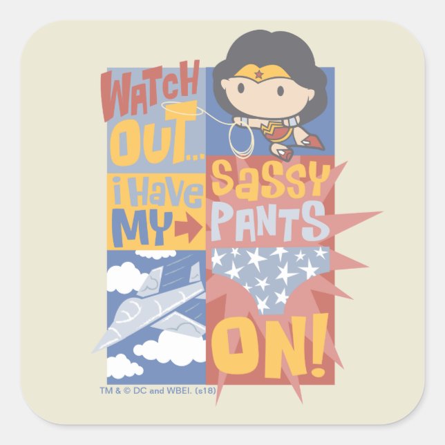 Sticker Carré Chibi Wonder Woman | J'Ai Mes Pantalons Sassy En T (Devant)