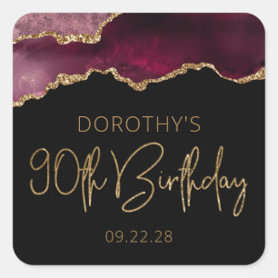 Sticker Carré Chic Agate Geode Bourgogne Gold 90e fête d'anniver