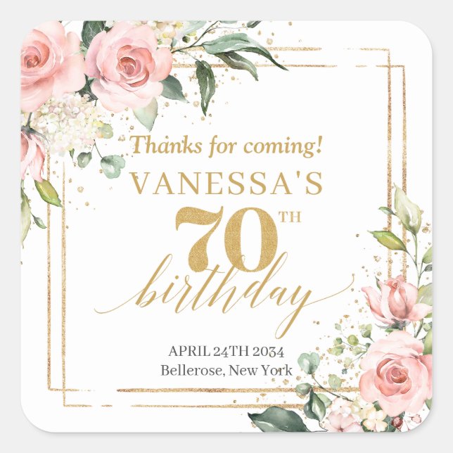Sticker Carré Chic aquarelle fleurs rousses verdure 70 ans (Devant)