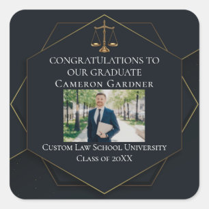Sticker Carré Chic Black Gold Law School Photo Graduation Party
