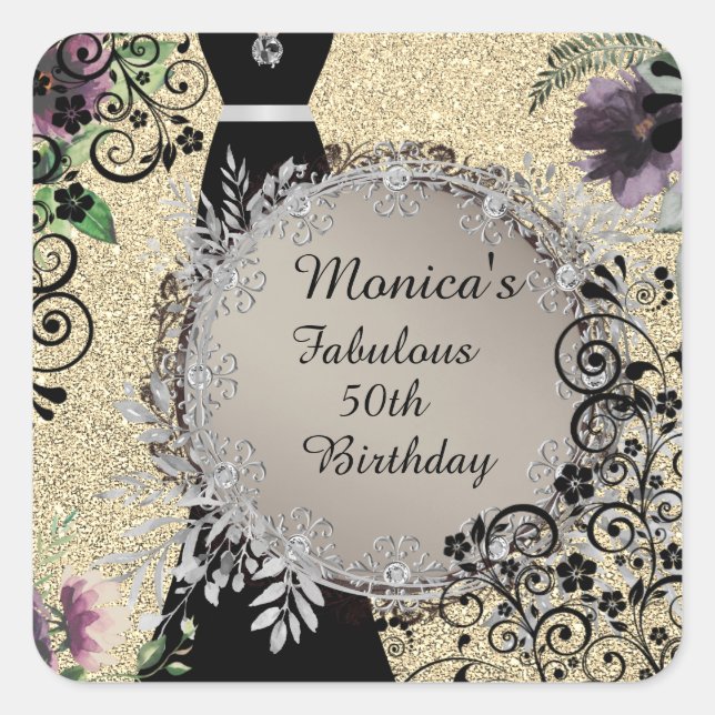 Sticker Carré Chic Elegant Fabulous 50e anniversaire (Devant)