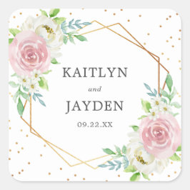 Sticker Carré Chic Géométrique Mariage floral à huile d'or