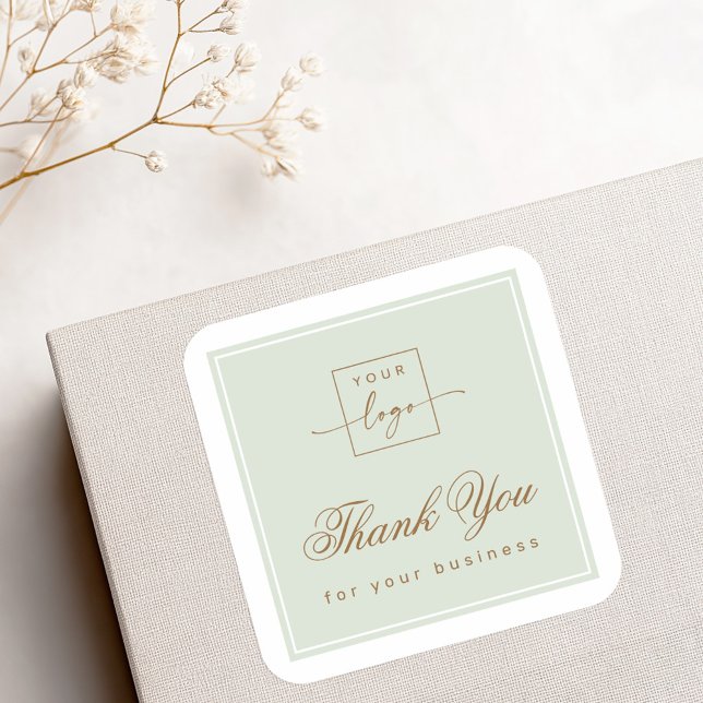 Sticker Carré Chic light sage green custom logo thank you (Chic light sage green custom logo thank you square sticker)