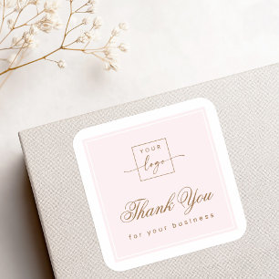 Sticker Carré Chic logo personnalisé rose clair merci