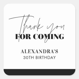 Sticker Carré Chic Merci d'anniversaire noir et blanc manuscrit