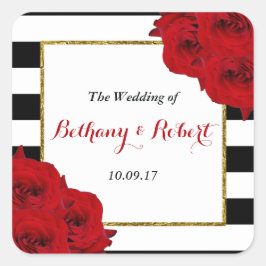 Sticker Carré Chic Moderne Luxe Mariage Collection - Roses rouge