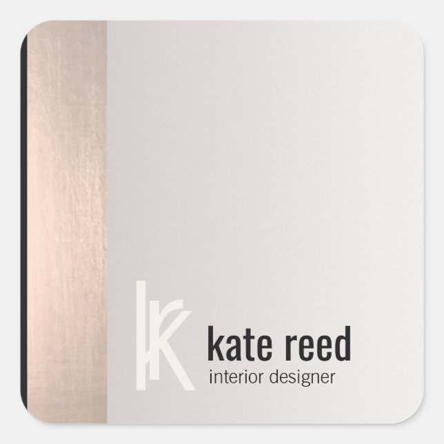 Sticker Carré Chic Moderne Monogramme Rose Gold Stripe Taupe Gri (Devant)