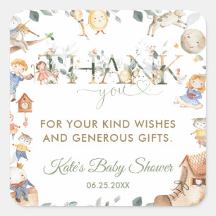 Sticker Carré Chic Nursery rime verdure Baby shower garçon fille