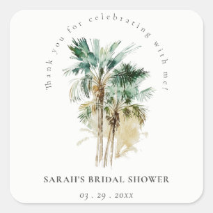 Sticker Carré Chic Palmiers Aquarelle Tropical Mariage