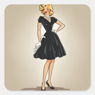 Sticker Carré Chic petite robe noire - Vintage LBD Fashion Decal