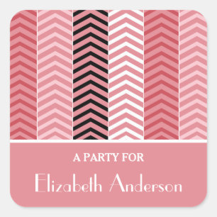 Sticker Carré Chic Rose Chevron Grille Avec Nom