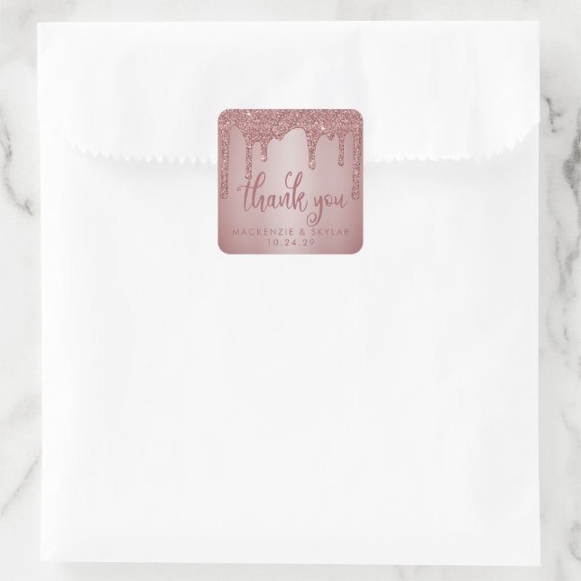 Sticker Carré Chic Rose Parties scintillant or Drivers Merci (Sac)
