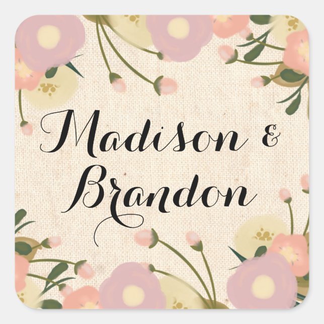 Sticker Carré Chic Rustique Aquarelle Florale Mariage personnali (Devant)