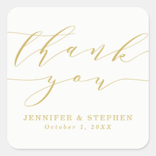 Sticker Carré Chic Script   Wedding Thank You