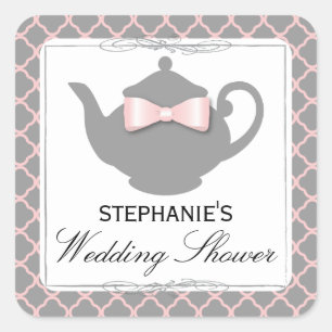 Sticker Carré Chic Teapot rose + Gris Fête des mariées Stick