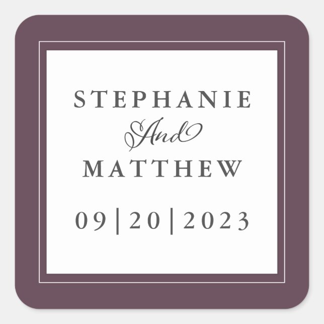 Sticker Carré Chic tendance violet Mariage élégante calligraphie (Devant)
