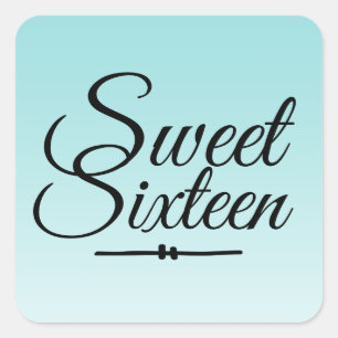 Sticker Carré Chic Tropical Blue Ombre Sweet 16 16e anniversaire