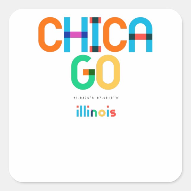 Sticker Carré Chicago Illinois Mid Century, Pop Art, (Devant)