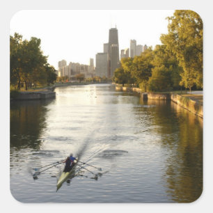 Sticker Carré Chicago, Illinois, rameurs dans le lagon de Lincol