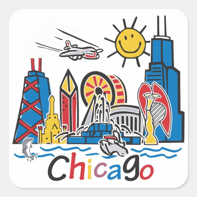Sticker Carré Chicago Kids Skyline (Devant)