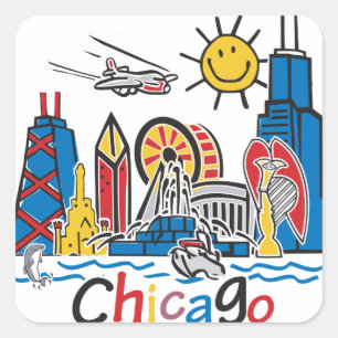 Sticker Carré Chicago Kids Skyline