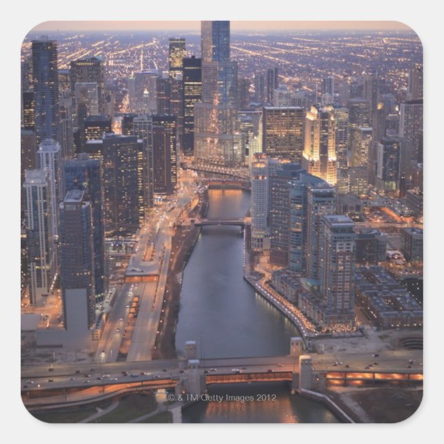 Sticker Carré Chicago River et Trump Tower d'en haut (Devant)