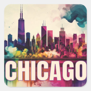 Sticker Carré Chicago Skyline