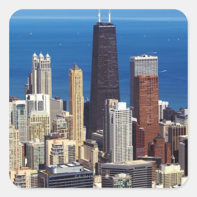 Sticker Carré Chicago Skyline et points de repère (Devant)