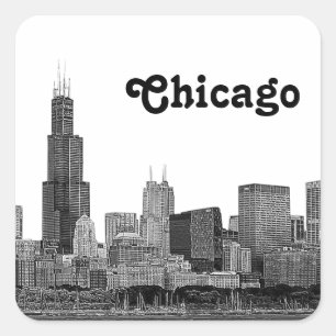 Sticker Carré Chicago Skyline Etché