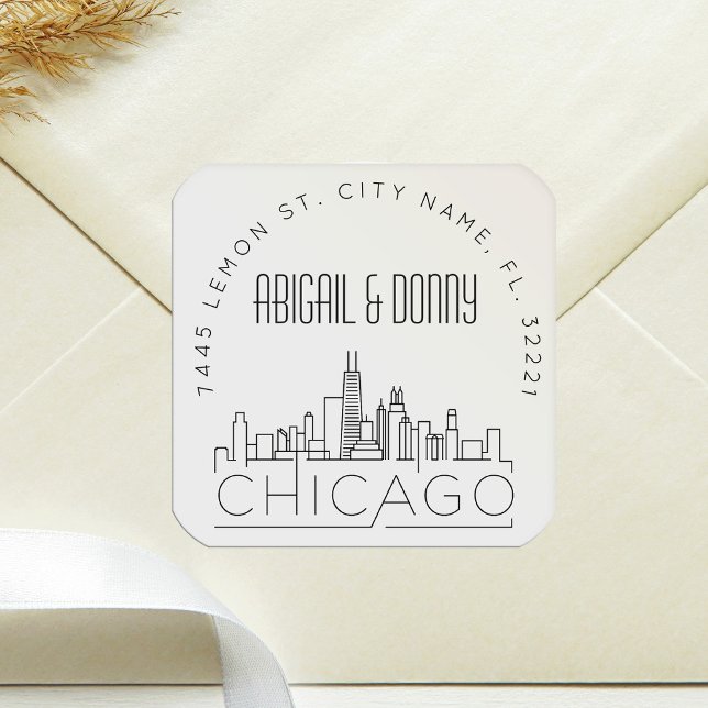 Sticker Carré Chicago Skyline | Sceau d'enveloppe préadressé (Créateur téléchargé)