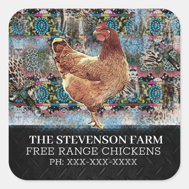 Sticker Carré Chicken Farm Broiler Viandes Oiseaux Libre de gamm (Devant)
