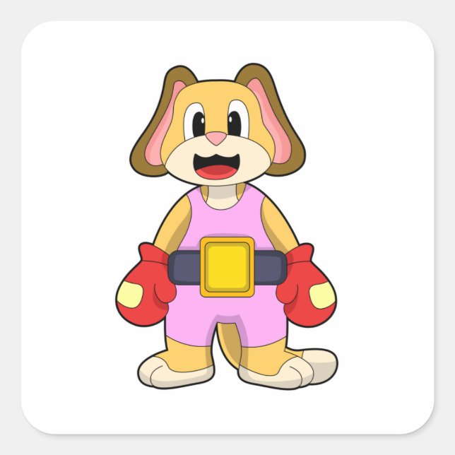 Sticker Carré Chien à la boxe avec gants de boxe (Devant)