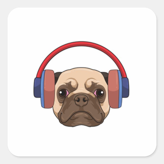 Sticker Carré Chien à la musique avec casque (Devant)