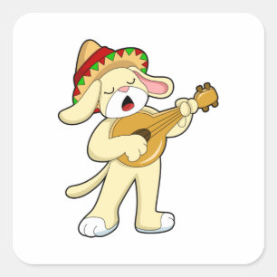Sticker Carré Chien à la musique avec guitare