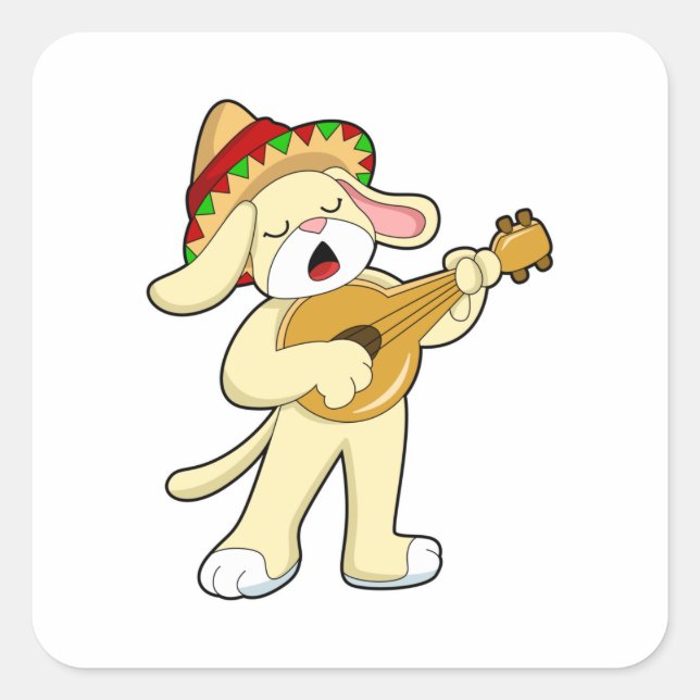 Sticker Carré Chien à la musique avec guitare (Devant)