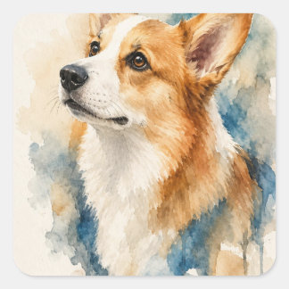 Sticker Carré Chien à l'aquarelle