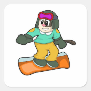 Sticker Carré Chien à Snowboard Sports