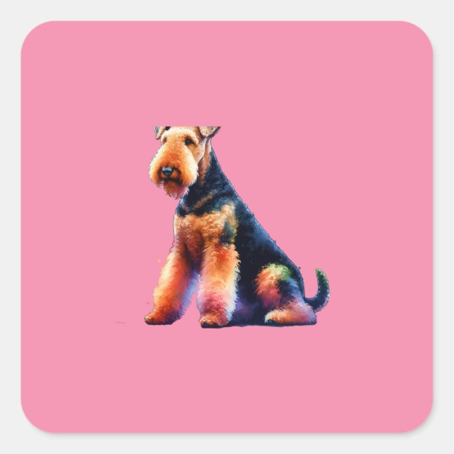 Sticker Carré Chien Airedale (Devant)