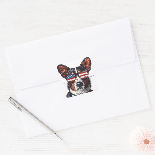Sticker Carré Chien américain du 4 juillet #10 (Enveloppe)