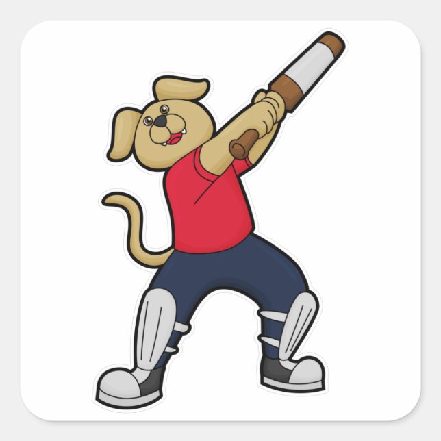 Sticker Carré Chien au cricket avec batte de cricket (Devant)