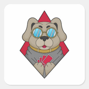Sticker Carré Chien au Poker avec cartes de Poker