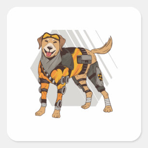 Sticker Carré Chien avec armure, Robot Chien, Cyborg Chien