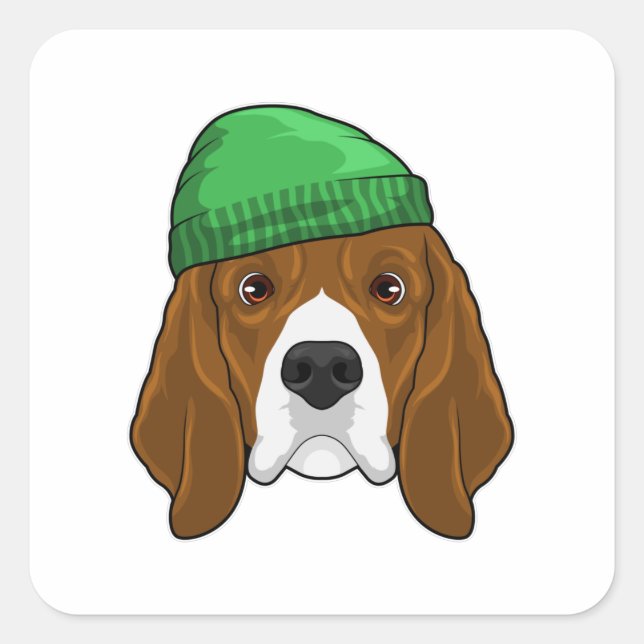 Sticker Carré Chien avec Beanie (Devant)