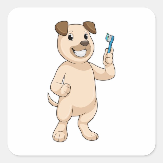 Sticker Carré Chien avec brosse à dents (Devant)